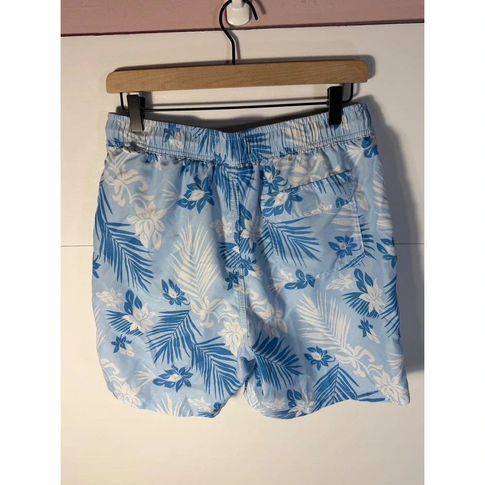 Goodfellow & Co Mens Blue White Tropical Floral Palm Leaf Swim Trunks Size M